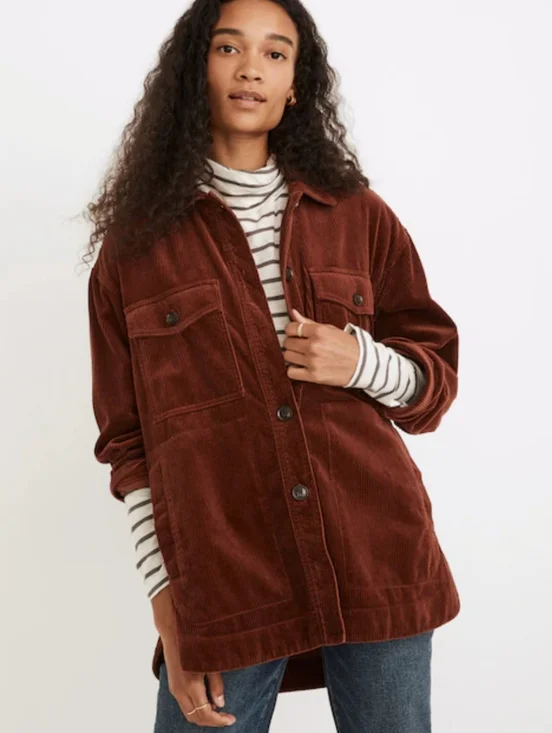 Madewell Shirt Jacket, Size Large, Corduroy, Cinnamon Brown, Buttons - Picture 4 of 14